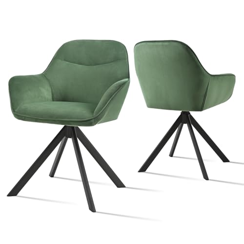 Goeurvant Esszimmerstühle Drehbar 2er Set mit Armlehne, 360° drehbar, Polsterstuhl Samt, Drehstuhl Esszimmer, Küchenstuhl mit Metallbeine für Esszimme