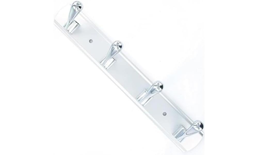 Merriway BH04687 Single Robe Hook Polished Chrome on Matt Aluminium Rail x 4 Bright
