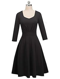 Homeyee A132 - Vestido cuadrado de cuello 3 4 para mujer con diseño de Chrismas Fit y Flare