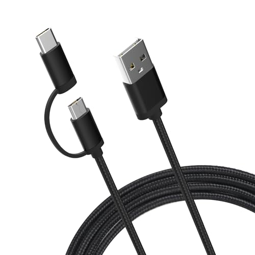 Braided Cable for Old and New Kindle,Kindle Paperwhite, Kindle Fire,Amazon Fire Tablet, 6.6Ft USB to Micro-USB and USB-C 2IN1 Cord