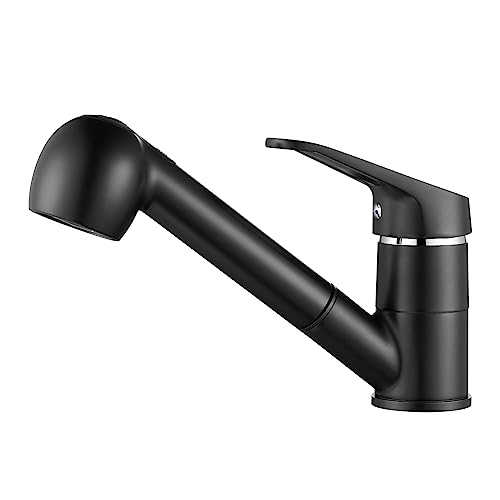 Auralum Kitchen Tap, Black, 360 Degree Rotation, Swivel Spout, Brass Single Lever Guarantee (Black Extendable Type E)