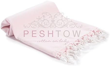 PESHTOW 100% Pure Cotton Peshtemals, Turkish Bath &amp; Beach Towel, Turkish Pestemal Towel, 37 x 70", Fouta (POWDER PINK)