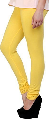 Women's Cotton Stretchable Churidar Leggings Free Size(NVU-10_Yellow)