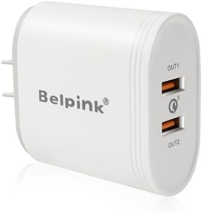 Quick Charge Charger, Belpink 36W 2-Port Qualcomm Quick Charge 3.0 Travel Adaptor for Samsung Galaxy S8/S7/S6/Edge, Samsung Note 4, LG, HTC, Nexus 6 and more. (White)
