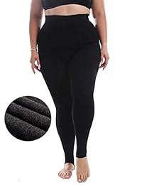 Bezsoo dama Invierno Cálido Forro polar Cintura alta Tallas grandes Tummy Control Leggings