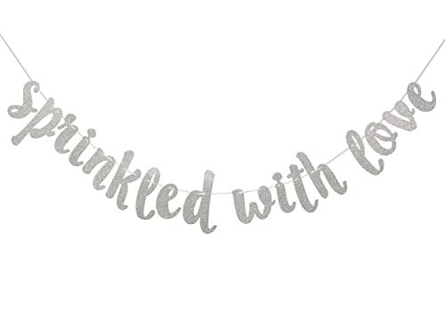 Sprinkled with Love Glitter Silver Banner, Baby Sprinkle Banner, Baby Shower, Gender Reveal Party, Glitter Party Decor (Silver)