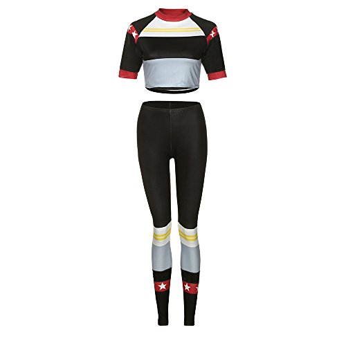 Womens 2 Piece Outfits Short Sleeve Crop Top Pants Set Yoga Gym Jogging Tracksuits Set Sweatsuits - Thumbnail 2