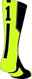 TCK Player Id Black/Electric Green Number Crew Sock (#1-Single Sock, Medium)
