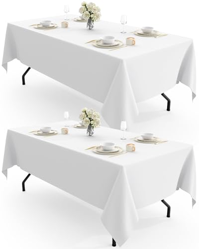 2 Pack Rectangle Table Cloth 60" x 102" – Durable Polyester Tablecloth Offers Reusable & Washable Protection, Ideal for Outdoor Party, Picnic, Wedding, Banquet and Birthday (White, 60"x102")