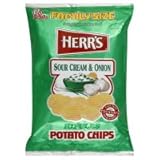 Herr's Potato Chips, Rippled, Sour Cream & Onion, Family Size, 10.5oz, (pack of 3)