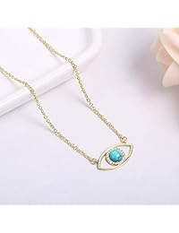 Kisspat - Collar con colgante de ojo malvado de piedra preciosa natural de oro de 14 quilates para mujer
