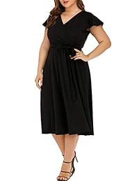 Agmibrelr - Vestido de manga corta para mujer, cuello en V profundo, línea A, talla grande