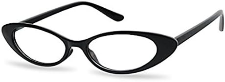 Unisex Women Men Retro Vintage Narrow Small Cat Eye Clear Lens Sunglass Glasses (Black)
