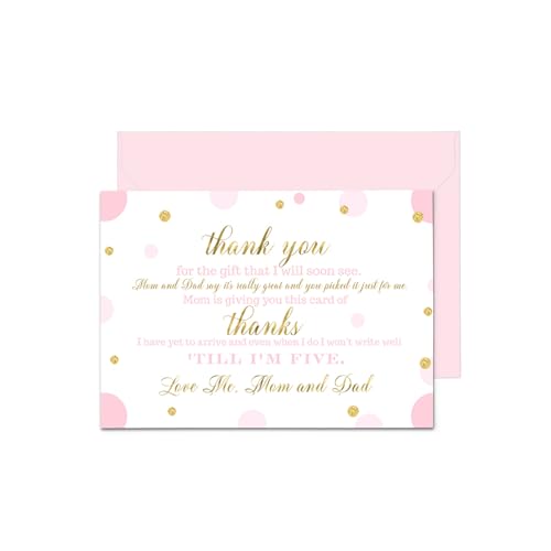Pink and Gold Baby Shower Thank You Cards with Envelopes - Blank Notes with Prefilled Message for Girls - Personalize Cute Princess Twinkle Star Notecards - 4x6 Stationery Set, 15 Pack