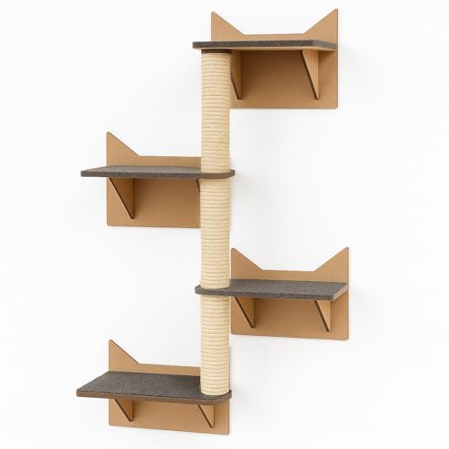 BOXFAN Playground para Gatos com Escalada, Arranhador Gato Sisal, Escada e Prateleira Antiderrapante Diversão Poleiros para Gatos Filhotes e Adultos Brinquedo Interativo