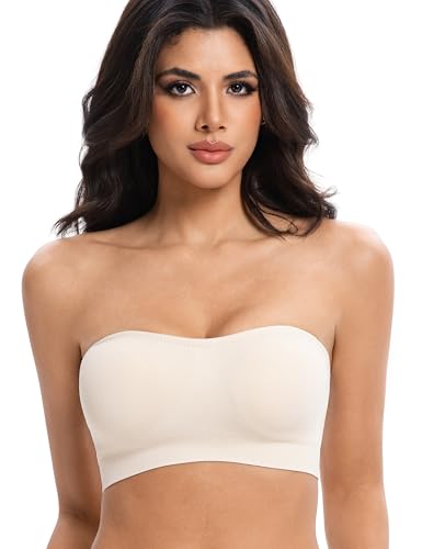 Lusait Strapless Bras for Women Non-Slip Seamless Padded Bandeau Bra Wireless Convertible Tube Top Bralette
