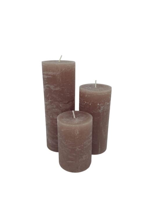 SIKOGO, Bayerwald-Sanitärhandel Set of 3 - Chic Antique Macon Rustic Pillar Candle Antique Altar Candles 100% Paraffin Long Burning Time - Colour: Linen