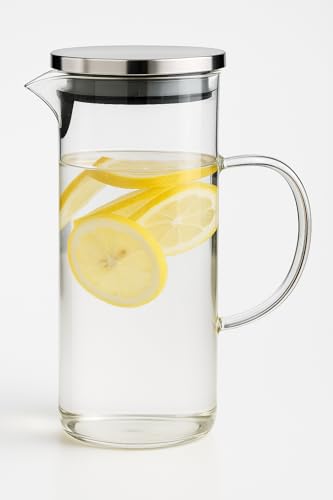 Jarra de Vidro Borossilicato com Tampa De Inox 1,4L – Design Facetado Elegante para Água, Sucos, Chá Gelado e Drinks (1,4L)