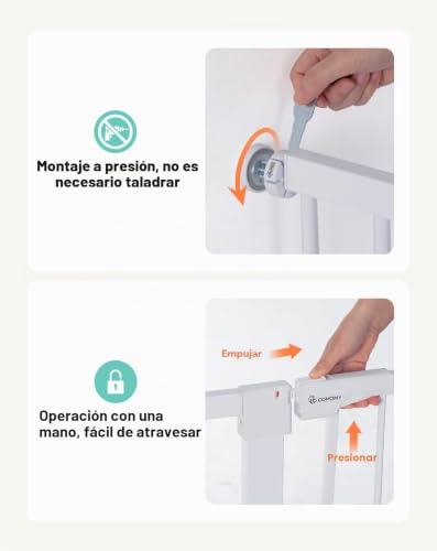 COMOMY Dog Gate, 91.5 cm Extra Tall, 75-103 cm Large Width Baby Safety Gate Automatic Closing, Durable Child Safety Barrier for Stairs, Pressure Mounted, White