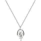 Dtja Delicate Bell Flower Pendant Necklace 925 Sterling Silver for Women Silver-Toned Adjustable Lily of the Valley Floral Charm Choker Chain