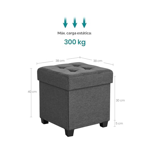 SONGMICS Puff Almancenaje Taburete con Reposapiés 38 x 38 x 40 cm | Taburete con Reposapiés para Salón, Dormitorio MLSF014G01V1