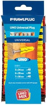Rawlplug Uno Universal Wall Plugs Set 6, 7, 8mm | 144 Pack Plasterboard Brick