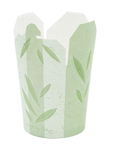 Takeout Paper Food Container - Pint 16 oz - Pack of 25 boxes - Green Leaves Print - Microwaveable - Disposable