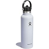 HYDRO FLASK - Water Bottle 621 ml (21 oz) - Vacuum Insulated Stainless Steel Water Bottle with Flex Straw Cap - BPA-Free - Standard Mouth - White