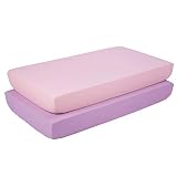 TILLYOU Silky Soft Microfiber Crib Sheets Set, Breathable Cozy Baby Sheets for Girls, 28 x 52in Fit Standard Crib & Toddler Mattress, 2 Pack Lavender & Peachy Pink