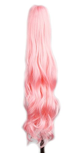 Yuehong Long Wavy 21″ Colorful Clip In/On Hair Extensions Synthetic Piece Curly Claw Ponytail wig (Pink)