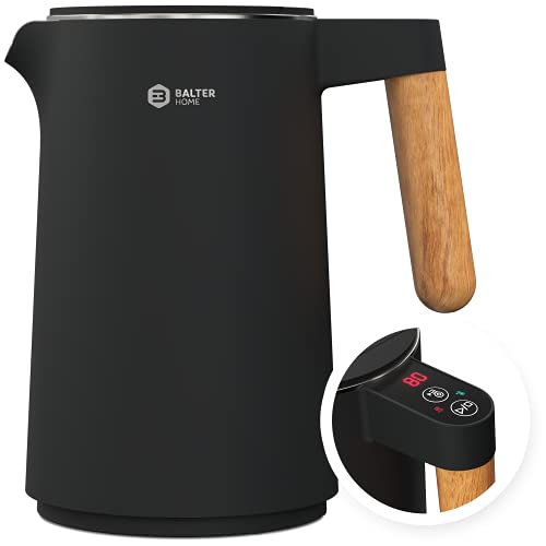 Balter Edelstahl Wasserkocher Mit Temperatureinstellung, 45°C-100°C, Doppelwand, Bpa Frei, Leise &Amp; Kabellos, Warmhaltefunktion, Teekocher Mit Temperaturanzeige, 1.5L, 2200W, Schwarz