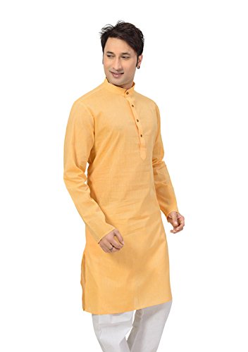 sai chikan men's regular fit yellow long kurta
