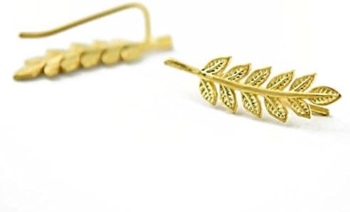 New Gold Leaf Ear Climber Earrings Ear Crawler Cuff Jewelry Gift 18k Yellow Gold Plated
