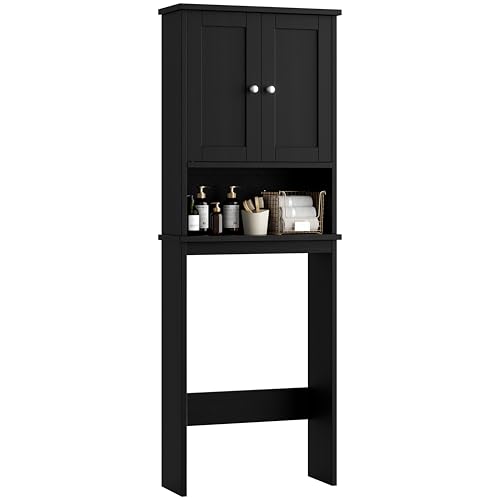 Shintenchi Over the Toilet Storage Cabinet, Bathroom Shelf Organizer with Anti-Tip Device Small Freestanding Space Saver with Adjustable Shelf, Black