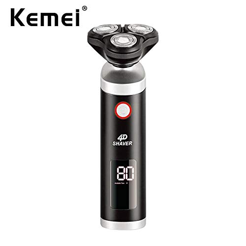 Men's USB Rechargeable Cordless 3D Rotary Electric Razor IPX7 Waterproof LCD Display Shaving Machine Floating Blades Wet and Dry Whole Body Washable Shaver