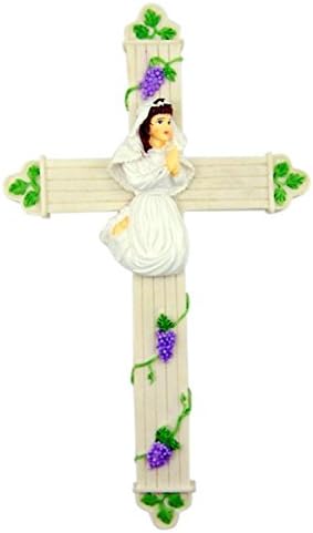 First Communion Resin Wall Cross Gift for Girls, 8 Inch