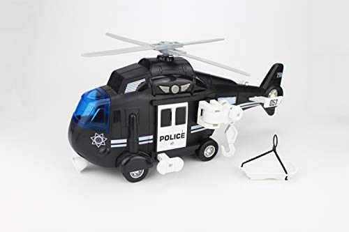 City Service Police Helicopter Toy for Kids with Lights and Sounds - Friction Powered Toy Planes - Rescue Side Basket Crane - Patrol, Rescue and Pursuit Play Chopper for Your Little Boys and Girls