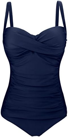 Babequeen Vintage Retro Bathing Suit One Piece Monikini Swimsuit Navy 3XL