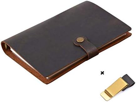 Daptsy Refillable Leather Writing Notebook Organizer Best Handmade Travel Journal Vintage Bullet Lined Paper Card Slots Adjustable Snaps Pen Holder 2018 Crazy Horse 100 Pages A5 9.2" x 6.8" (Coffee)