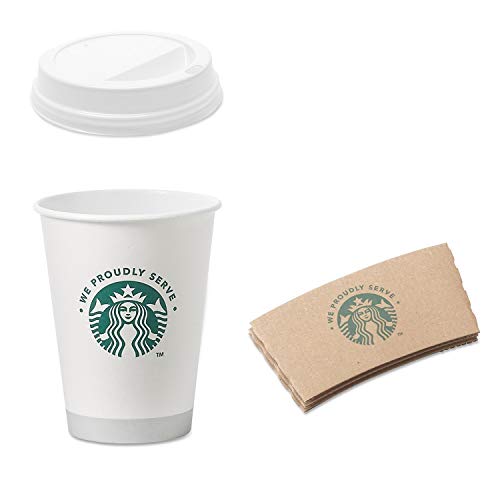 Starbucks White Disposable Hot Paper Cup, 12 Ounce, Sleeves and Lids
