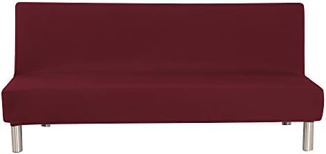 PengXiang Futon Sofa Cover, Slipcover Solid/Muti Color Sofa Bed Covers Full Folding Elastic Armless 80 x 50 inch, Lightweight Stretch Furniture Protector- Wine Red:80" X 50"