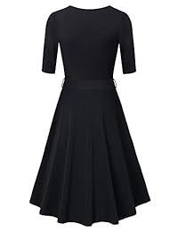 Gaharu Vestido de mujer con cuello en V, elegante, vintage, vestido de línea A