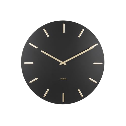 Karlsson Wanduhr Charm - Schwarz/Gold - Ø45cm - Rund - Stahl - Wanduhr Modern Wohnzimmer - Wanduhren