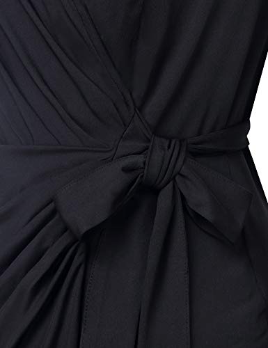 Lotusmile Black Dresses for Women Fit and Flare Midi Bodycon Ladies V Neck Cap Sleeve Cocktail Wrap Dress Special Occasion - Thumbnail 3