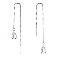 MSECVOI 925 Sterling Silver Moonstone Drop Earrings Colorful Droplet Dangle Threader Earrings for Women