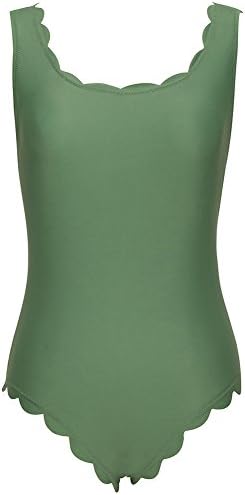 Jaberai Retro Scalloped One Piece Swimsuit,Padded Backless Swimsuit for Women(Army Green-L)