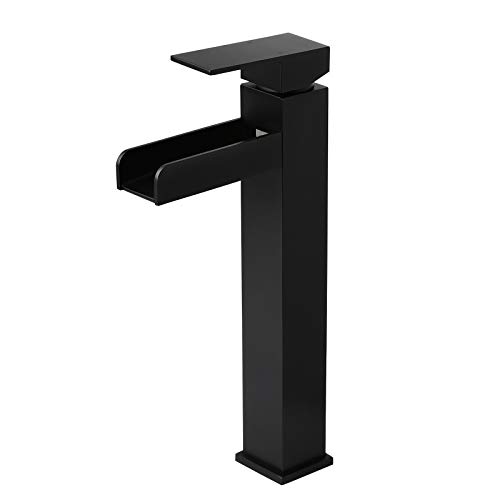 Homary Modern Solid Brass Matte Black Waterfall Bathroom Vessel Sink