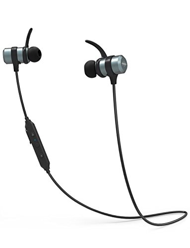 Novu New Anodized Aluminum Wireless Bluetooth Headphones (10 hrs) - Earbuds/Headset Optimized for Running with Passive Noise Cancelling Built-in Microphone, Perfect as Workout Headphones (E1) (Black)