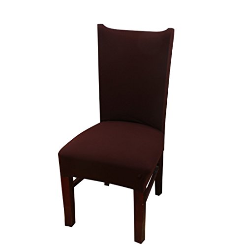 Deisy Dee Stretch Solid Color Chair Covers Removable Washable for Hotel Dining Room Ceremony Chair Slipcovers Pack of 6 C093 (brown)