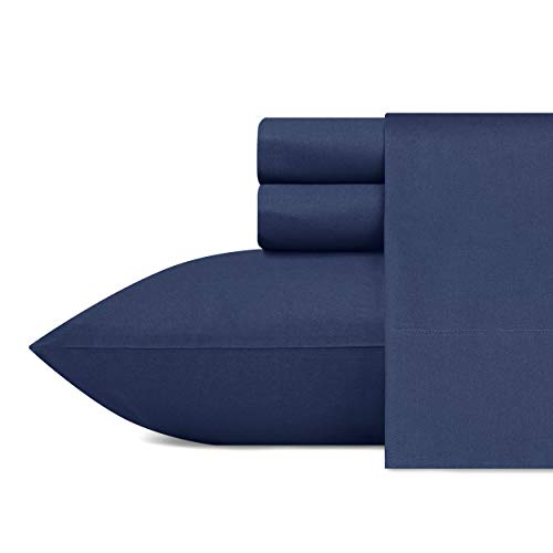 Nautica - Queen Sheet Set, Cotton Percale Bedding Set, Crisp & Cool, Lightweight & Breathable (Captains Navy, Queen)